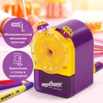 Точилка механическая ЮНЛАНДИЯ "Лабиринт", для чернографитных и цветных карандашей, крепление к столу, корпус фиолетовый, 228478