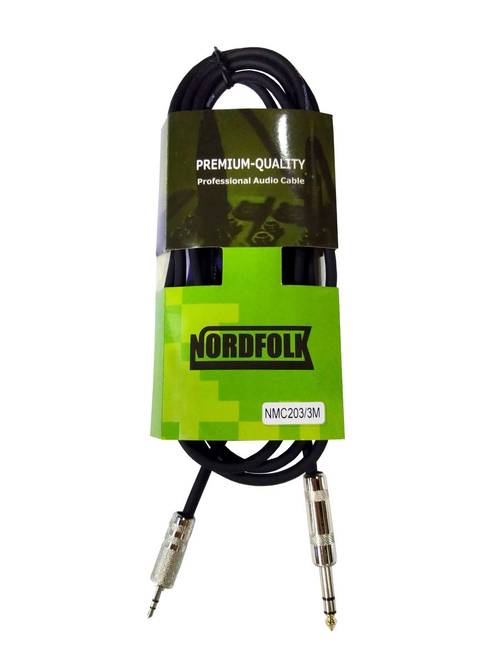 Nordfolk NMC203/3M кабель 3,5 мм Minijack stereo - 6.3 мм jack stereo, металл разъёмы, 3м.
