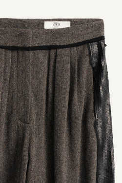 ZARA ПЛИССИРОВАННЫЕ БРЮКИ С ПАЙЕТКАМИ — LIMITED EDITION, КОРИЧНЕВЫЙ