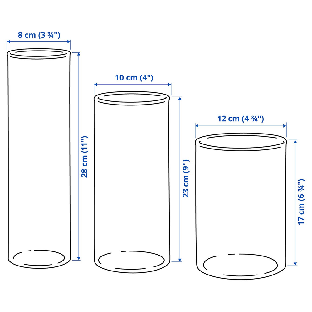 IKEA CYLINDER  (ИКЕА СЙЛИНДЕР)  -  Ваза, 3 шт - прозрачное стекло