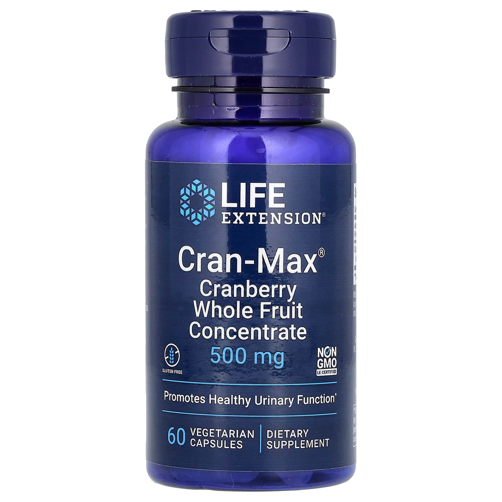 Life Extension, Cran-Max, концентрат цельных ягод клюквы, 500 мг, 60 вегетарианских капсул