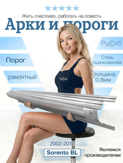 Порог Kia Sorento BL 2002-2011 Полный профиль (0,8мм)