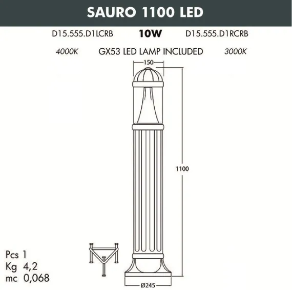 Наземный светильник Sauro D15.555.000.LXD1L.CRB Fumagalli