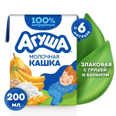 Каша молочная Агуша злаки груша банан 2.7% 0.2л с 6 месяцев