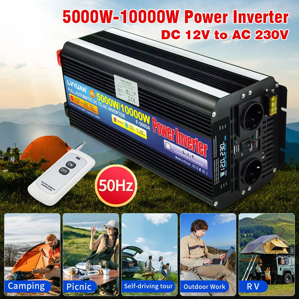 Инвертор 12V-220V 10000W черный  Lvyuan модиф.синусоида с пультом