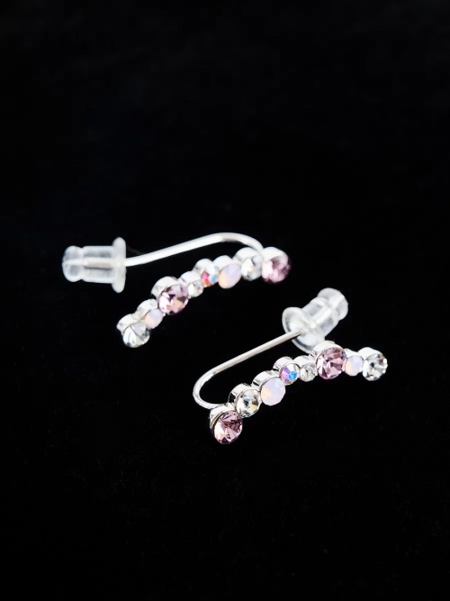 Серьги-клаймберы Млечный путь с розовыми кристаллами Swarovski