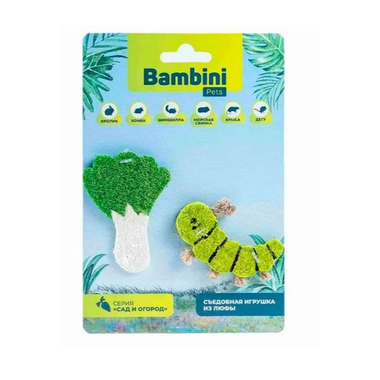 игрушка для грызунов Bambini Pets Гусеница из люфы с салатом люфа зеленый для грызунов 2 шт