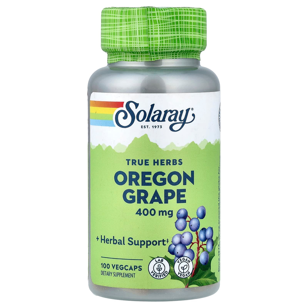 Solaray, True Herbs, орегонский виноград, 400 мг, 100 вегетарианских капсул