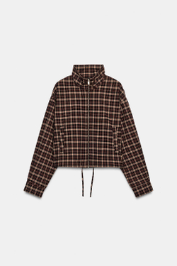 ZARA КУРТКА В КЛЕТКУ С ЗАСТЕЖКОЙ-МОЛНИЕЙ, ГРАНАТОВЫЙ