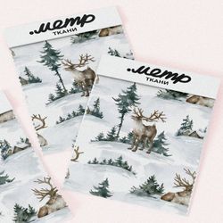 Ткань бязь лось на зимнем пейзаже