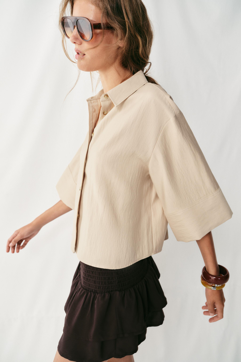 УКОРОЧЕННАЯ РУБАШКА С ШИРОКИМИ РУКАВАМИ — ZARA