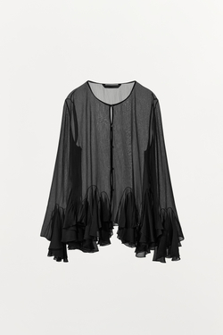 ZARA РУБАШКА ИЗ ЛЕГКОЙ ТКАНИ С ВОЛАНАМИ — ZW COLLECTION, ЧЕРНЫЙ