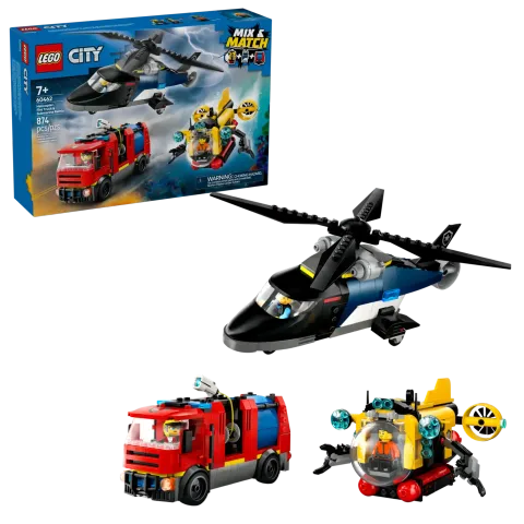 Конструктор LEGO City 60462 Вертолет, пожарная машина и подводная лодка