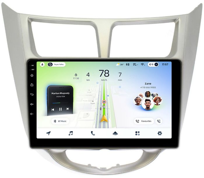 Магнитола для Hyundai Solaris 1 2010-2016 (рамка серебро) - Teyes CC4L-DTS монитор 9" IPS, Android 14, Быстрая, Snapdragon 662, CarPlay, 4G SIM-слот