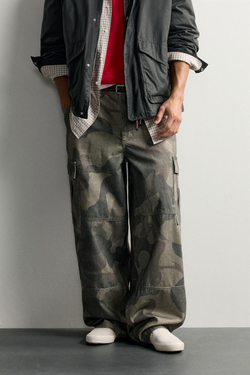 ZARA ПРИНТОВАННЫЕ БРЮКИ CARGO BALLOON FIT, ХАКИ