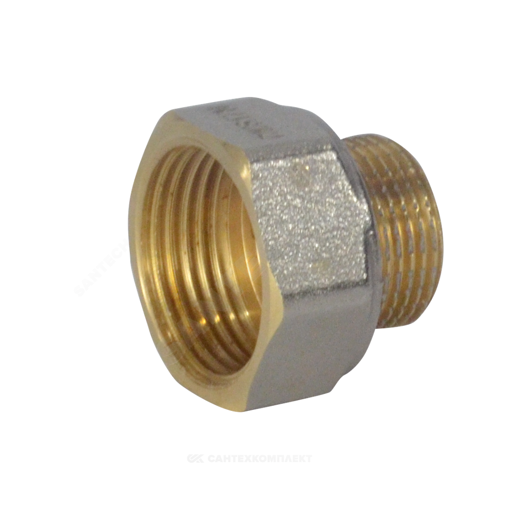 Переход латунь никель реборда Ду 40х20 (1 1/2"х3/4") ВР/НР 9021 ГОСТ 32585-2013 Aquasfera 9021-07