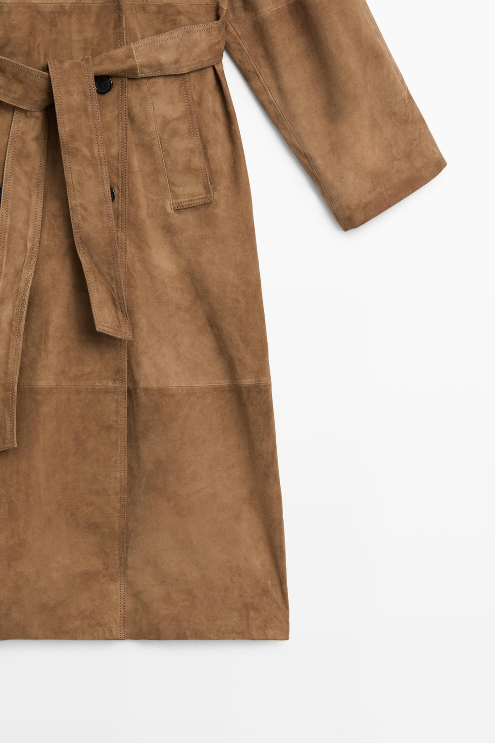 Massimo Dutti Длинный замшевый тренч, светло-коричневый