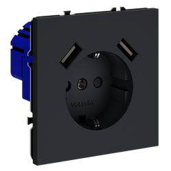 Розетка встраиваемая VOLTUM S70 с заземлением и защитными шторками, 16А, с USB, A+A, (графит)