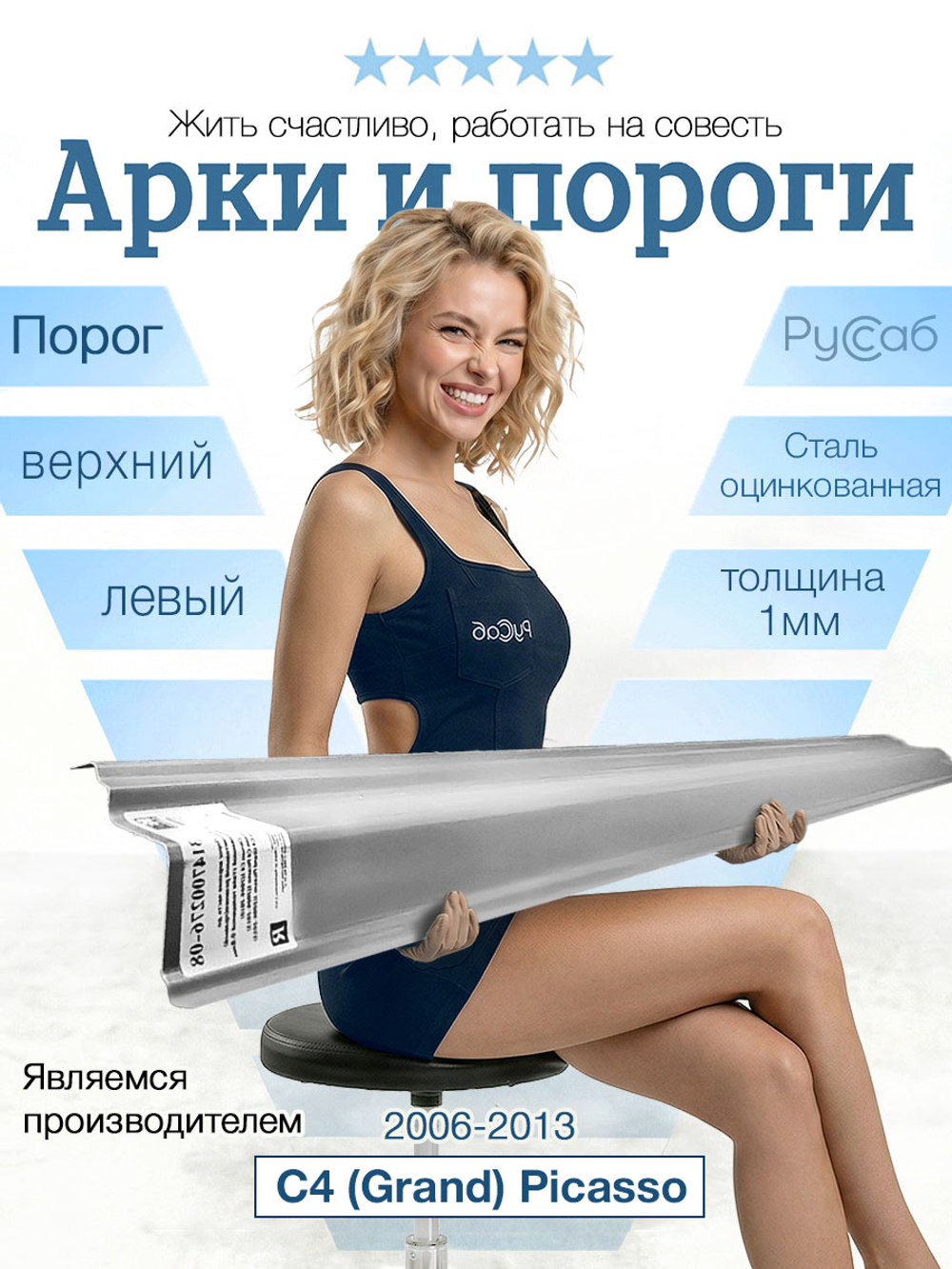 Порог верхний левый Citroen C4 (Grand) Picasso 2006-2013 (1мм)