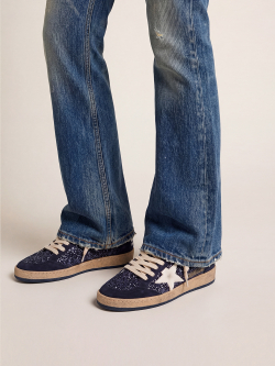 Ball Star LTD in blue glitter with leather star and metallic leather heel tab