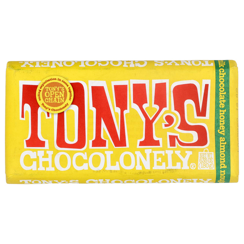 Tony's Chocolonely, батончик молочного шоколада, мед, миндаль и нуга, 180 г (6,35 унции)