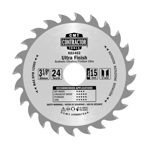 Диск пильный 85x1.1/0.7x15 Z24 α=12° 5°ATB CMT K02403