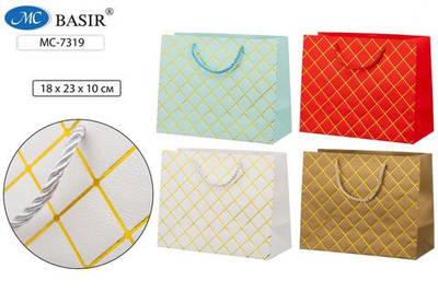 Пакет подарочный горизонт. 18*23*10см. "Ромбы" золотое тиснение, микс (Basir)