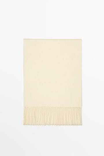 Massimo Dutti Трикотажный шарф с бахромой из 100% кашемира, ванильный