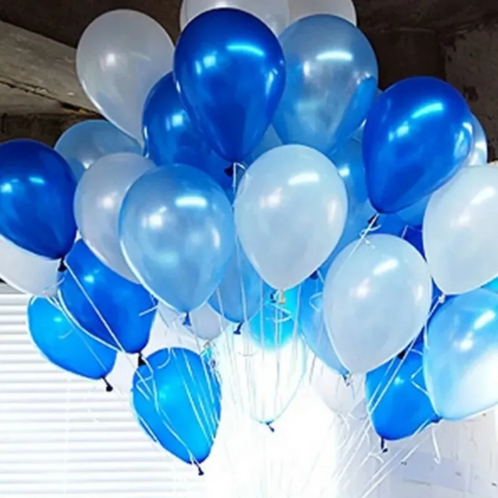 Шары с гелием под потолок perl White & perl Blue & metal Blue 21 шар