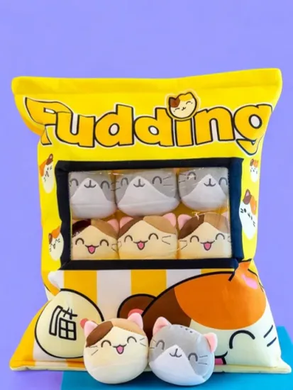 Мягкая игрушка подушка Pudding Пудинг 8 котиков пушин, 40х30см
