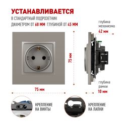 Розетка ЭРА Elegance 14-2101-16 с заземлением 2P+E Schuko 16А-250В титан | Эра Elegance