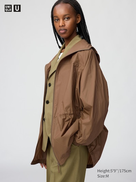 UNIQLO Парка свободного кроя с защитой от ультрафиолета, коричневый