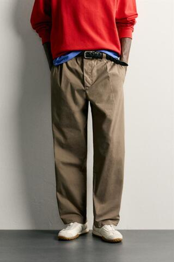 ZARA БРЮКИ RELAXED FIT СО СКЛАДКАМИ, СЕРО-КОРИЧНЕВЫЙ