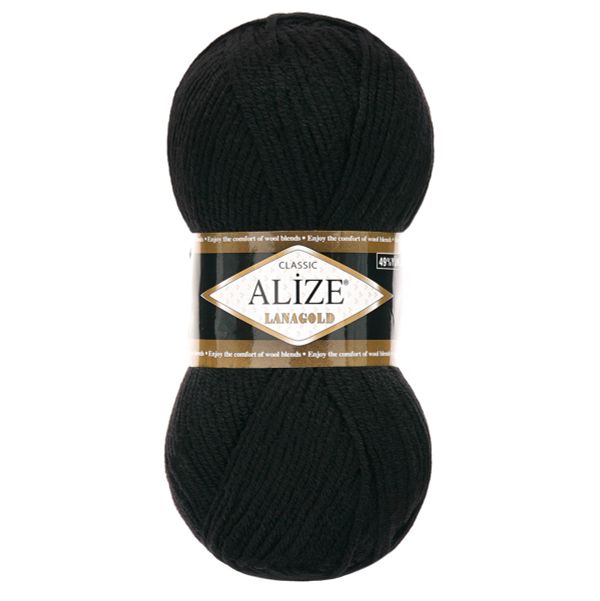 Пряжа Alize (Ализе) Lana Gold / уп.5 мот. по 100 г, 240м, 060 черный A