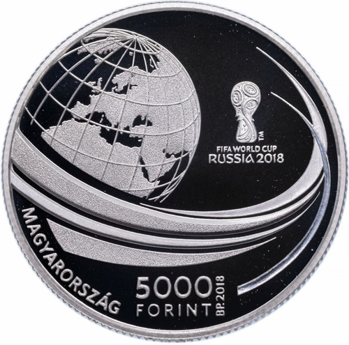 5000 форинтов. Чемпионат мира по футболу Россия 2018 г. Венгрия. Серебро
