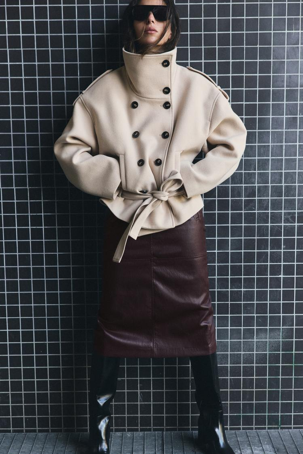 ZARA КОРОТКО ПАЛЬТО С ПОЯСОМ, ЭКРЮ