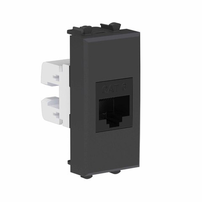 Компьютерная розетка RJ-45 без шторки модульная ,кат.6, "Avanti", "Черный матовый", 1 модуль
