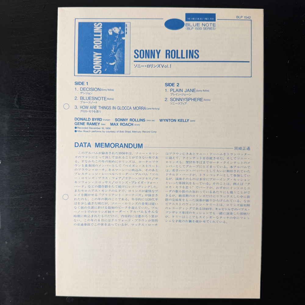 Sonny Rollins ‎– Sonny Rollins (Япония 1984г.) Т