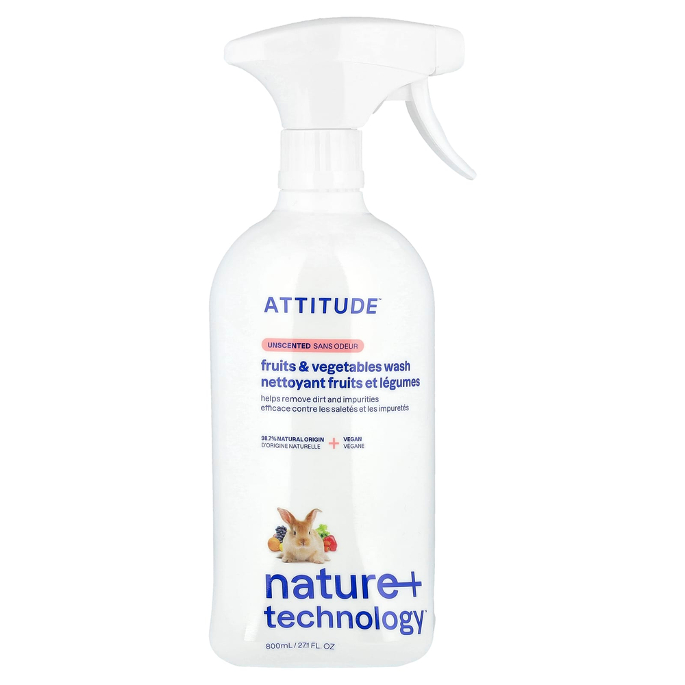 ATTITUDE, Nature + Technology™, средство для мытья фруктов и овощей, без запаха, 800 мл (27,1 жидк. унции)