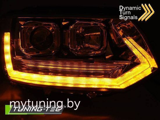 Передние фары Tube Light для Volkswagen T5 (10-15) динамические хромированные