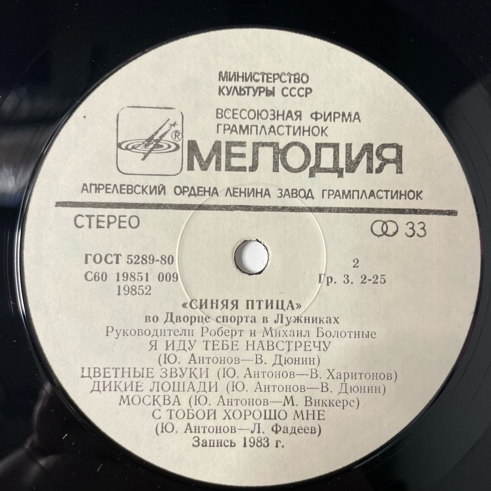 Винтажная виниловая пластинка LP ВИА Синяя Птица, Во Дворце Спорта В Лужниках (СССР 1983)