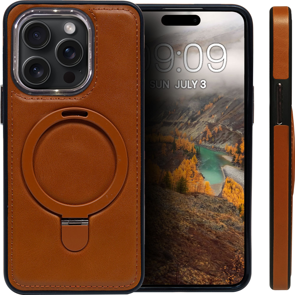 Business style чехол из кожи для IPHONE 14 PRO MAX с кольцом-подставкой и бархатной подкладкой