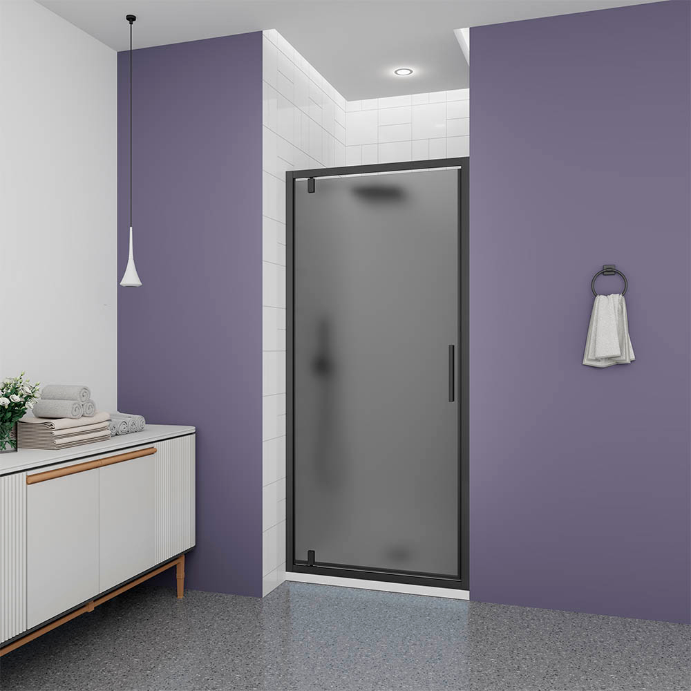 Душевая дверь Veconi Ottimo P30 B, 900x1900, черный матовый, стекло тонированное матовое