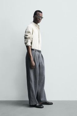 ZARA БРЮКИ RELAXED FIT СО СКЛАДКАМИ, СИНИЙ