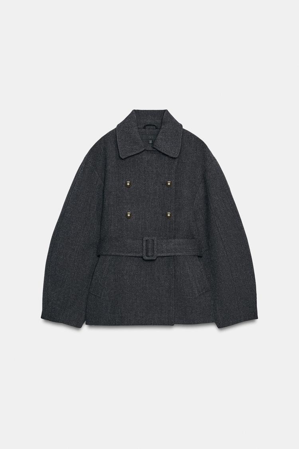 ZARA КОРОТКОЕ ПАЛЬТО ИЗ МЯГКОЙ ТКАНИ С ПОЯСОМ, СЕРЫЙ