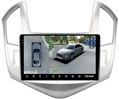 Магнитола для Chevrolet Cruze 1 2012-2015 (рамка серебро) - Teyes CC3-2K-360 на Android 10, Быстрая, 2K QLED, CarPlay, 4G SIM-слот, 4 камеры в комплекте