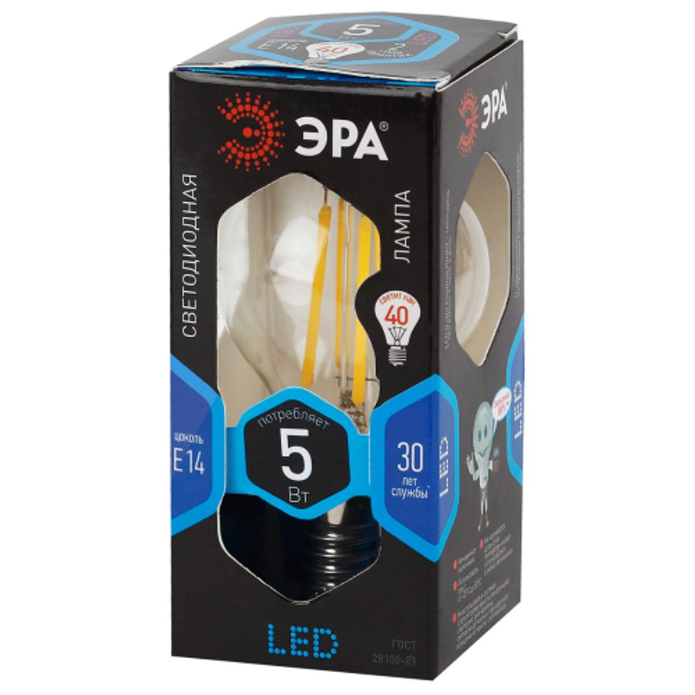 Лампа светодиодная ЭРА F-LED P45-5W-840-E14 5Вт филамент шар нейтральный белый свет Е14 | Филаментные декоративные