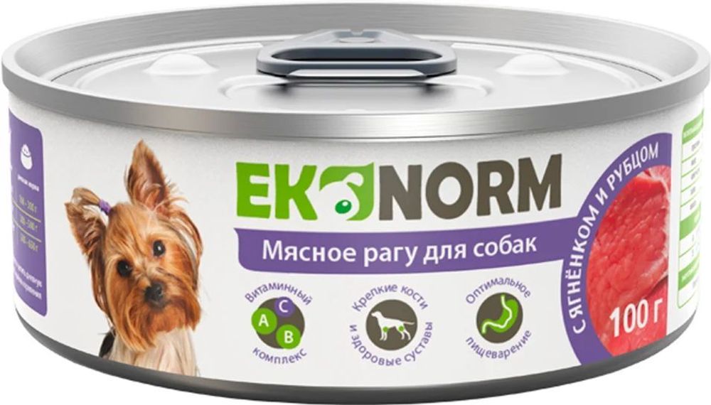 Корм консервированный для собак EKONORM "Мясное рагу с ягненком и рубцом" 100 г Корм консервированный для собак EKONORM "Мясное рагу с ягненком и рубцом" 100 г