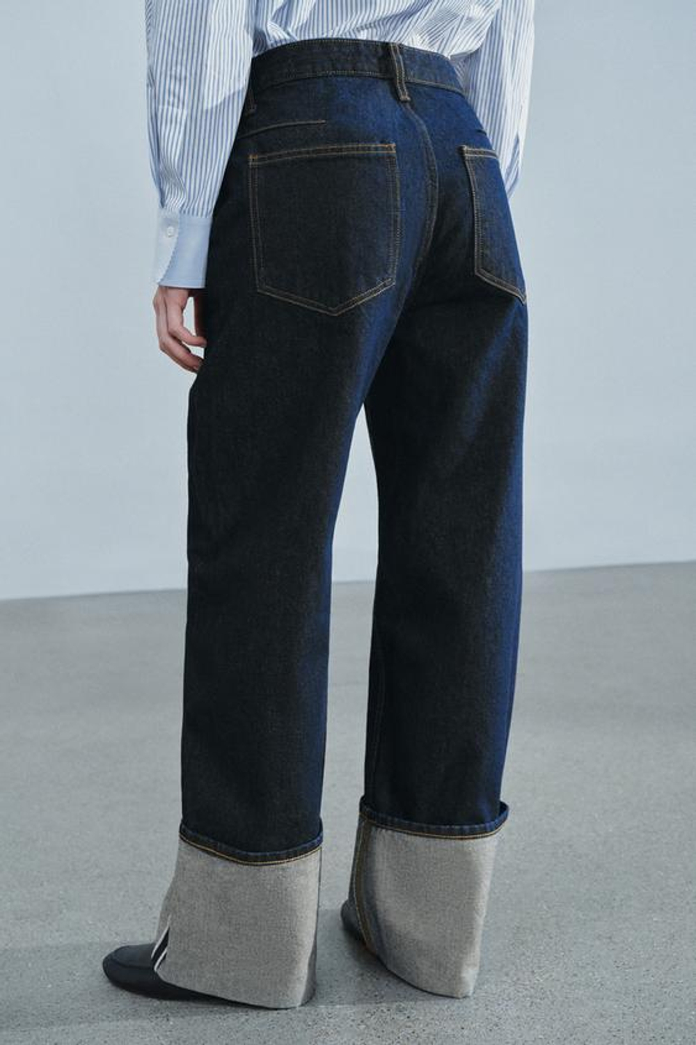 ZARA ДЖИНСЫ TURN-UP С НИЗКОЙ ПОСАДКОЙ — ZW COLLECTION, СИНИЙ