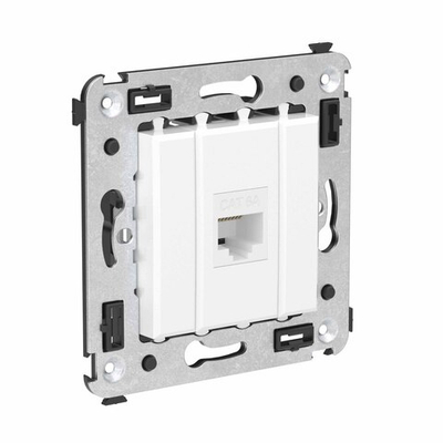 Компьютерная розетка RJ-45 без шторки в стену, кат.6А одинарная, "Avanti", "Белое облако"